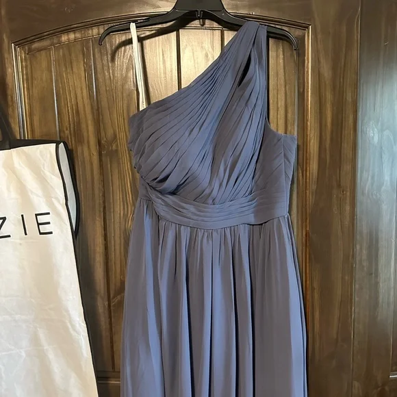 NWOT Azazie Molly A Line One Shoulder Chiffon Maxi Dress in Stormy Purple - Picture 2 of 5